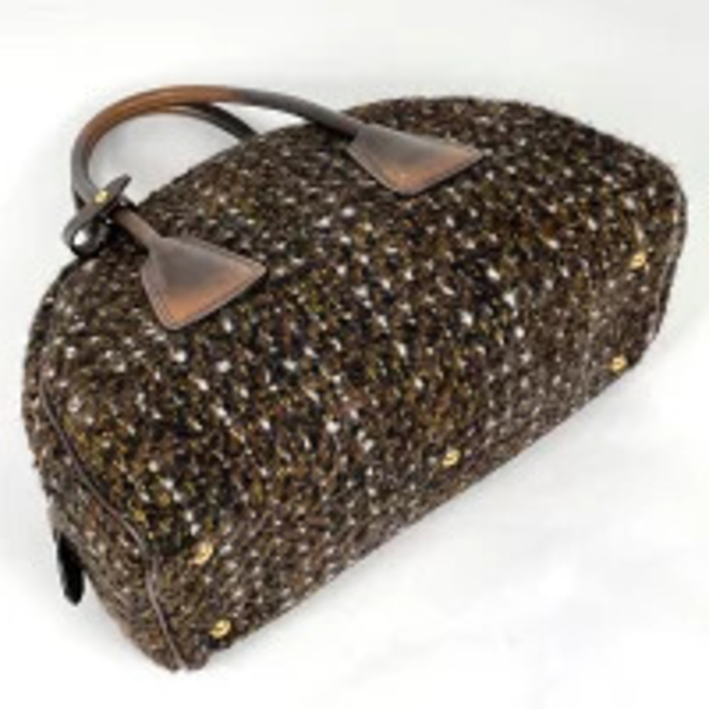 Prada Bag Bowling Wool Handbag Plate Tweed Brown